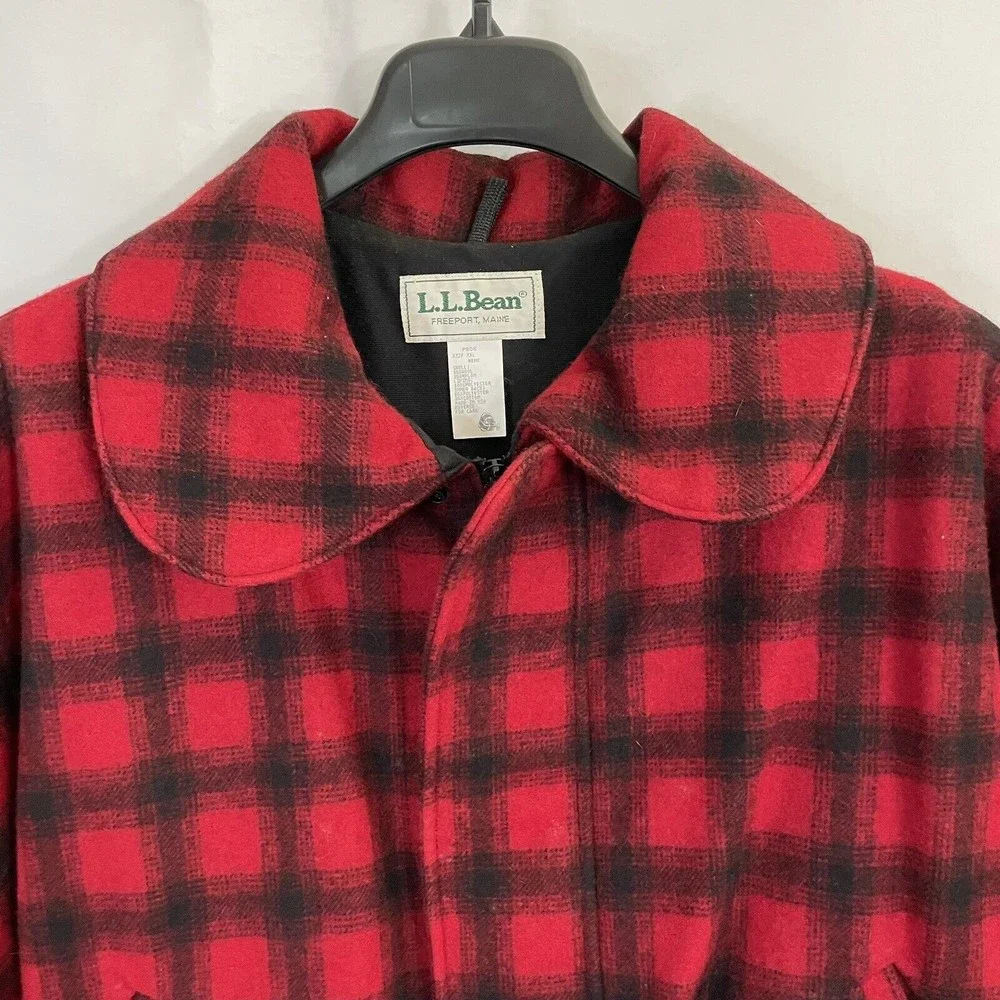 VTG Mens LL BEAN FULL ZIP WOOL NYLON Insulated Jacket Coat 2XL Red Plaid Hunting - Picture 2 of 8